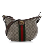 GG Supreme Monogram Web Small Ophidia Half Moon Hobo Brown