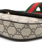 GG Supreme Monogram Textured Dollar Calfskin Web Mini Ophidia Envelope Shoulder Bag Beige Ebony New Acero