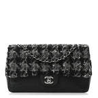 Caviar Tweed Houndstooth Quilted Medium Double Flap Black Grey