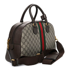 GG Supreme Monogram Textured Dollar Calfskin Web Medium Savoy Bowling Bag Beige Ebony New Acero