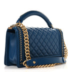 Calfskin Quilted Medium Boy Top Handle Flap Blue