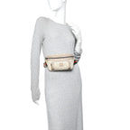 GG Supreme Monogram Textured Calfskin Web Retro Interlocking G Belt Bag Beige Mystic White Oatmeal