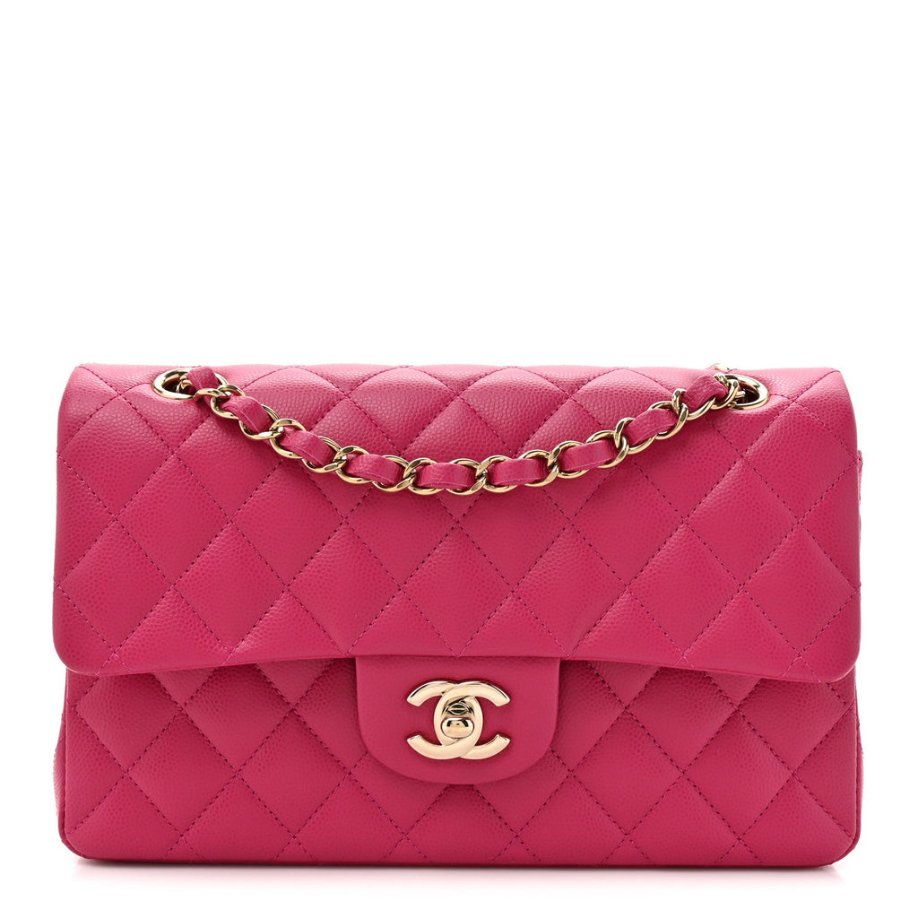 Caviar Quilted Small Double Flap Fuchsia