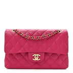 Caviar Quilted Small Double Flap Fuchsia