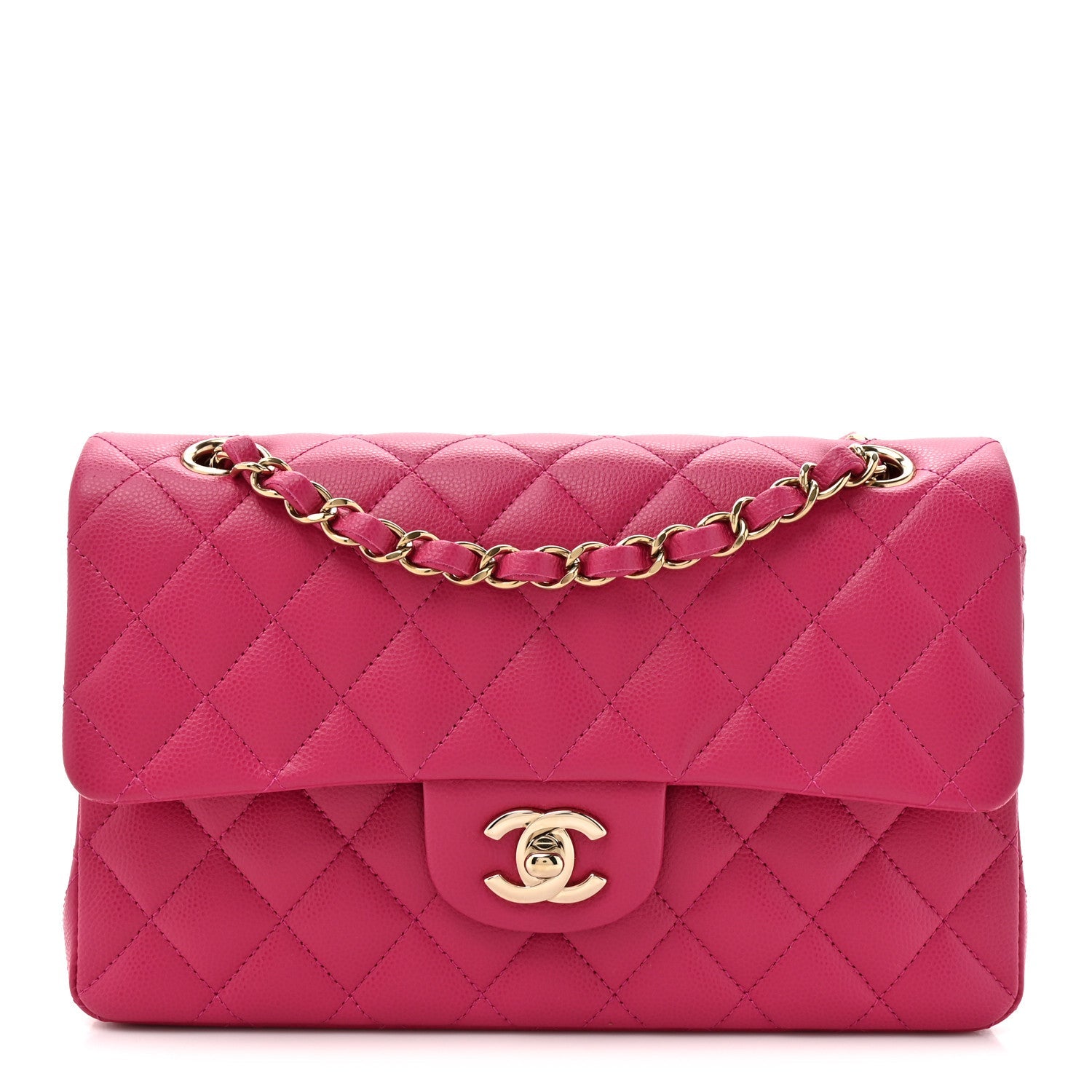 Caviar Quilted Small Double Flap Fuchsia