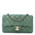 Iridescent Lambskin Quilted Mini Rectangular Flap Green