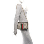 GG Supreme Monogram Web Small Ophidia Chain Shoulder Bag Brown