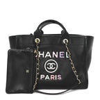 Calfskin Medium Deauville Tote Black Multicolor