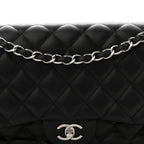 Lambskin Quilted Jumbo Double Flap Black