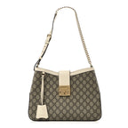 GG Supreme Monogram Moon Calfskin Medium Padlock Shoulder Bag Beige Ebony Mystic White