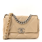 Lambskin Quilted Medium Chanel 19 Flap Beige