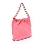 Shiny Calfskin Quilted Chanel 22 Drawstring Bag Coral Pink