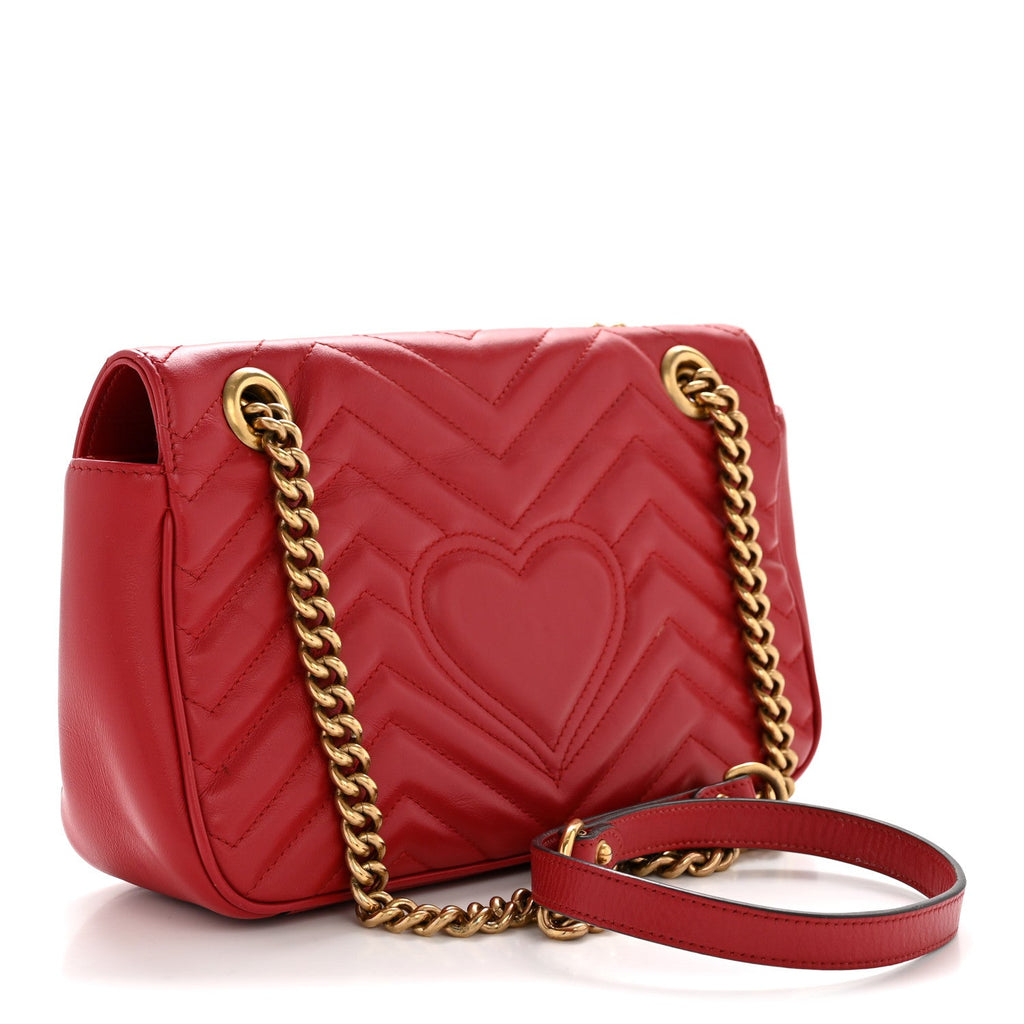 Calfskin Matelasse Small GG Marmont Shoulder Bag Hibiscus Red