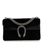 Velvet Skipper Crystal GG Monogram Small Dionysus Shoulder Bag Black Black Diamond