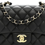 Lambskin Quilted Mini Square Flap Black