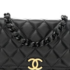 Lambskin Resin Quilted Wallet On Chain WOC Black
