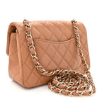 Lambskin Quilted Mini Rectangular Flap Brown