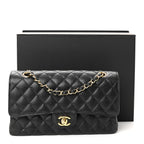 Caviar Quilted Medium Double Flap Black