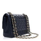 Lambskin Quilted Jumbo Double Flap Navy