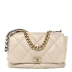 Goatskin Quilted Maxi Chanel 19 Flap Beige