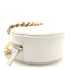 Shiny Goatskin Quilted Chanel 19 Round Clutch With Chain White