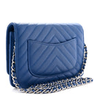 Caviar Chevron Quilted Wallet On Chain WOC Blue
