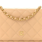 Caviar Quilted Wallet on Chain WOC Beige