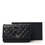 Lambskin Quilted Wallet On Chain WOC Black