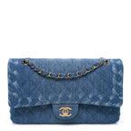 Denim Quilted Medium Double Flap Blue