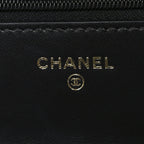Lambskin Quilted Crystal Handle Wallet On Chain WOC Black