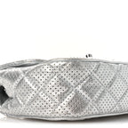 Metallic Lambskin Perforated Mini Rectangular Flap Silver