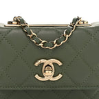 Lambskin Quilted Trendy CC Card Holder On Chain Green