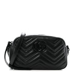Calfskin Matelasse Monochrome Small GG Marmont Chain Shoulder Bag Black