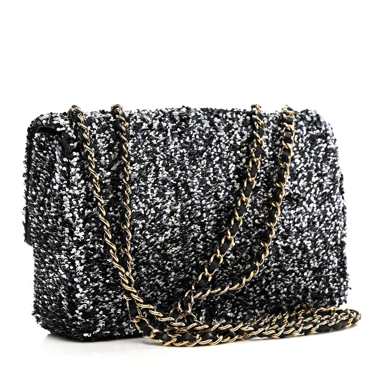 Sequin Quilted Small Single Flap Black White Grey