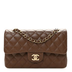 Lambskin Quilted Small Double Flap Brown