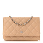 Caviar Quilted Wallet on Chain WOC Beige