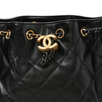 Shiny Crumpled Calfskin Quilted Mini Chanel 25 Handbag Black