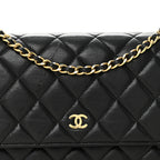 Lambskin Quilted Wallet On Chain WOC Black