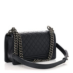 Metallic Caviar Quilted Medium Boy Flap Navy