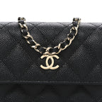 Caviar Quilted Mini Ribbon Wallet On Chain WOC Black