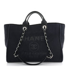 Mixed Fibers Calfskin Medium Deauville Tote Navy Blue