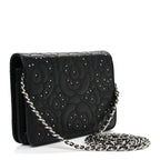 Lambskin Camellia Studded Wallet on Chain WOC Black