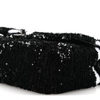 Sequin Ribbon Small Rectangular Flap Black White