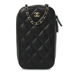 Caviar Quilted Phone Holder Wallet On Chain WOC Black