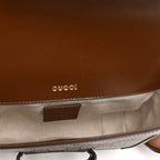 GG Supreme Monogram Web Mini Horsebit 1955 Shoulder Bag Beige Brown Sugar