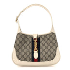 GG Supreme Monogram Azalea Calfskin Web Small Jackie 1961 Hobo Beige Ebony Mystic White