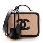 Caviar Quilted Small CC Filigree Vanity Case Beige Black