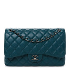 Lambskin Quilted Jumbo Double Flap Turquoise