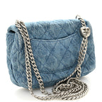Denim Quilted Camellia Sweetheart Mini Rectangular Flap Blue