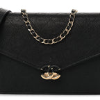 Grained Calfskin Quilted Cuba Wallet On Chain WOC Black
